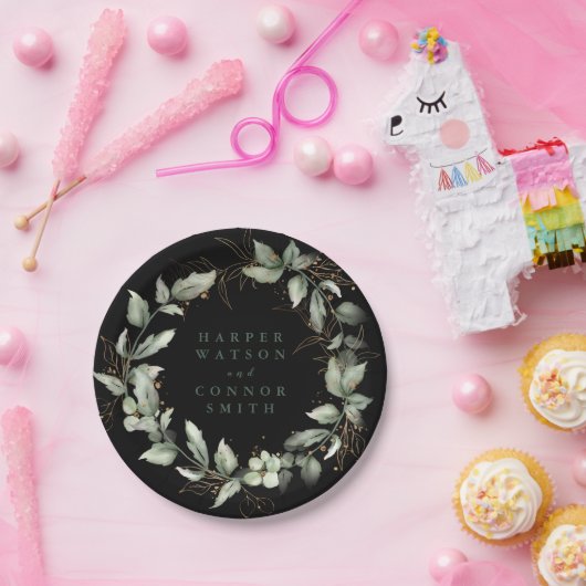 Premium Black Gold Botanical Eukalyptus Greenery Pappteller (Party)