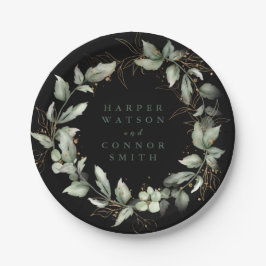 Premium Black Gold Botanical Eukalyptus Greenery Pappteller