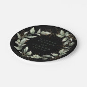 Premium Black Gold Botanical Eukalyptus Greenery Pappteller (Schrägansicht)