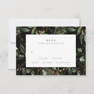 Premium Black Gold Botanical Eukalyptus Greenery RSVP Karte