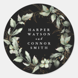 Premium Black Gold Botanical Eukalyptus Greenery Runder Aufkleber
