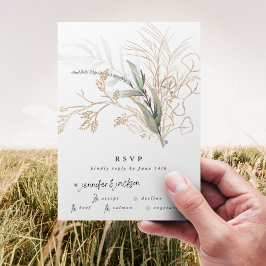 Premium Black Gold Botanical Eukalyptus Wedding RSVP Karte