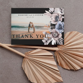 Premium Black Gold Botanische Pampas Florals Foto Dankeskarte