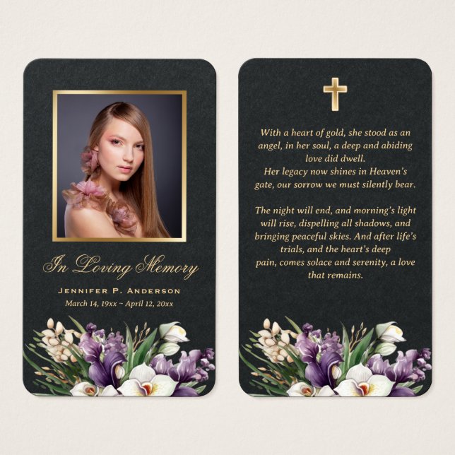 Premium Black Gold Floral Memorial Cards (Vorne & Hinten)