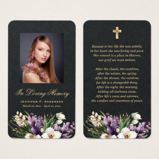 Premium Black Gold Floral Memorial Cards