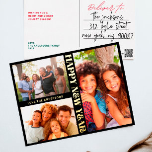 PREMIUM BLACK Gold GLÜCKLICH NEUES JAHR MULTI Foto Folien Feiertagspostkarte