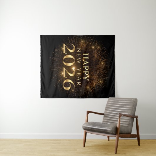 premium black gold happy new year party backdrop wandteppich (Beispiel (Horizontal))
