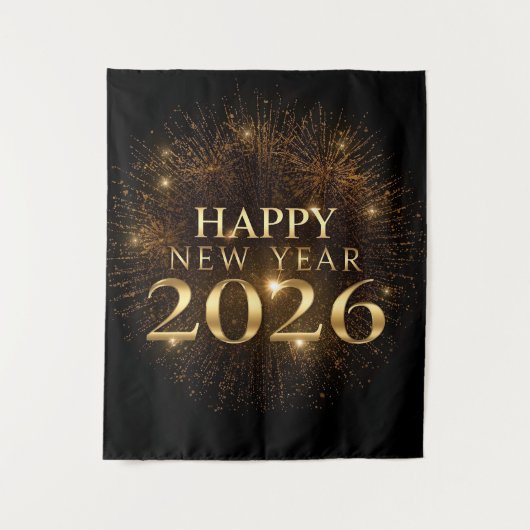 premium black gold happy new year party backdrop wandteppich (Vorderseite)