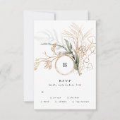 Premium Black Gold Monogram Eukalyptus Wedding RSVP Karte (Vorderseite)
