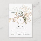 Premium Black Gold Monogram Eukalyptus Wedding RSVP Karte (Vorderseite)