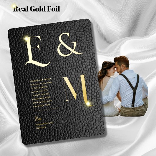 Premium Black Gold Monogram Foto Leaaalook Folieneinladung