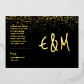Premium Black Gold Monogram Foto Leather Look Foi Folieneinladung (Vorderseite)