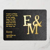 Premium Black Gold Monogram Foto Leather Look Foi Folieneinladung (Vorderseite)