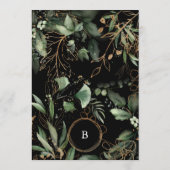 Premium Black Golden Circles Monogram Eukalyptus Einladung (Rückseite)