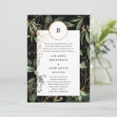 Premium Black Golden Circles Monogram Eukalyptus Einladung (Stehend Vorderseite)