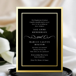 Premium Black Krawatte Calligraphy Gold Frame Wedd Folieneinladung