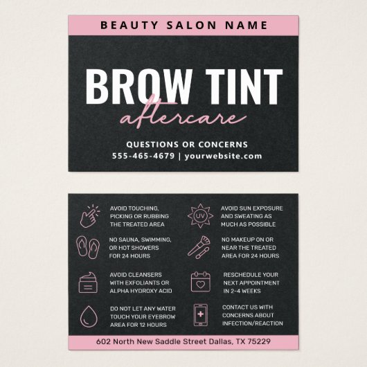 Premium Black Luxe Eyebrow Tint Aftercare Card (Vorne & Hinten)