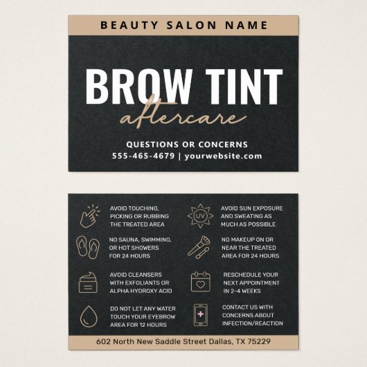 Premium Black Luxe Eyebrow Tint Aftercare Card (Vorne & Hinten)