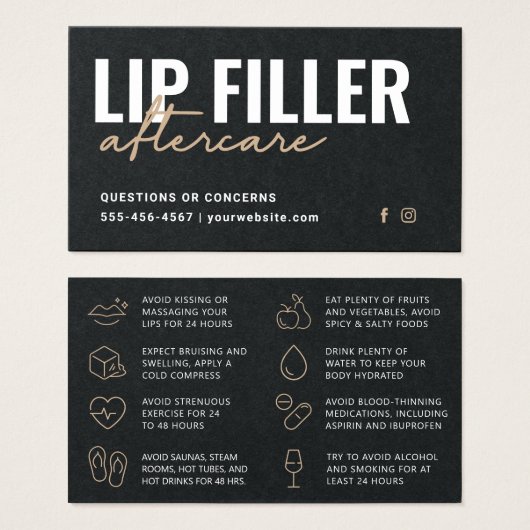 Premium Black Luxe Lip Filler Aftercare Card (Vorne & Hinten)