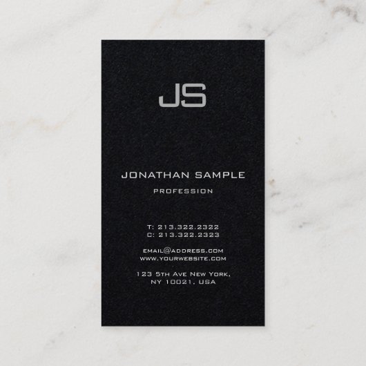 Premium Black Modern elegante Monogram Vertikal Visitenkarte (Rückseite)