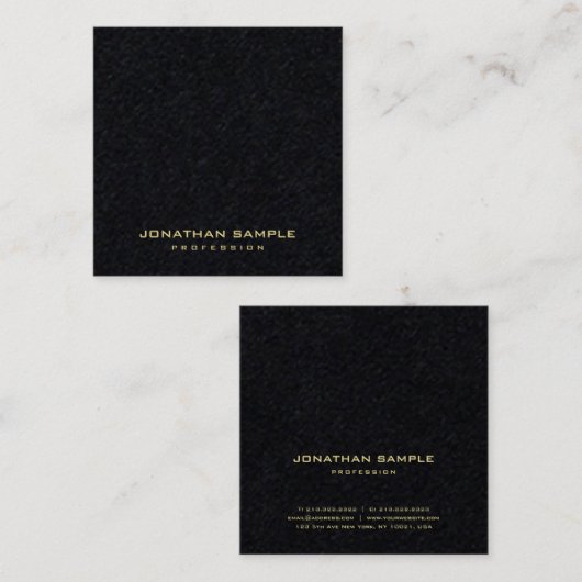 Premium Black Modern Gold Text Elegant Einfaches T Quadratische Visitenkarte (Vorne/Hinten)