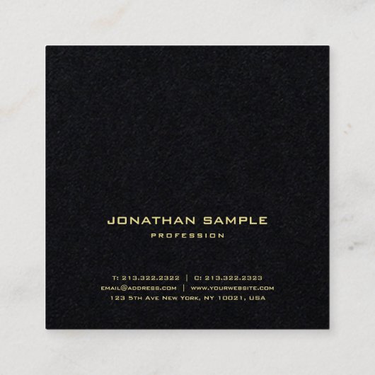 Premium Black Modern Gold Text Elegant Einfaches T Quadratische Visitenkarte (Rückseite)