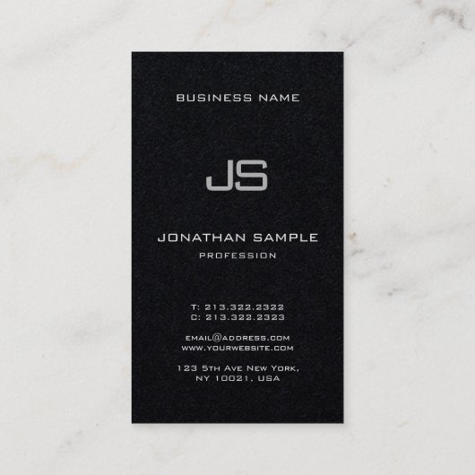 Premium Black Modern Monogram Vertikal hervorragen Visitenkarte (Rückseite)