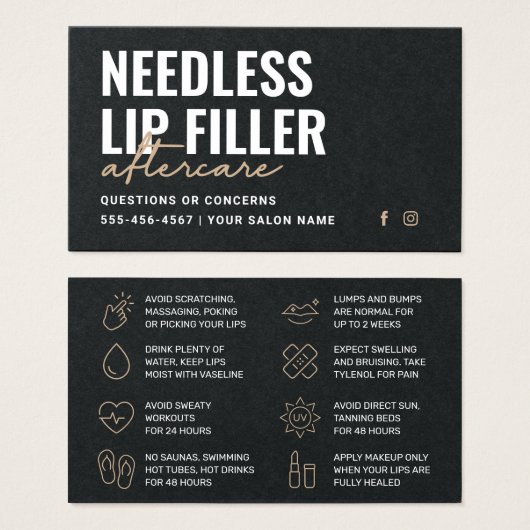 Premium Black Needles Lippen Filler Aftercare Card (Vorne & Hinten)