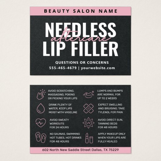 Premium Black Needles Lippen Filler Aftercare Card (Vorne & Hinten)