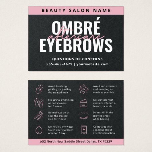 Premium Black Ombre Pulver Brows Aftercare Card (Vorne & Hinten)