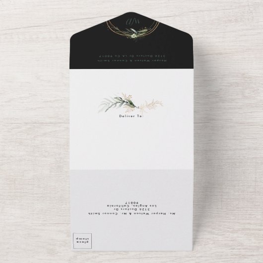 Premium Black Onyx | Boho Greenery | Eukalyptus | All In One Einladung (Außenbereich)