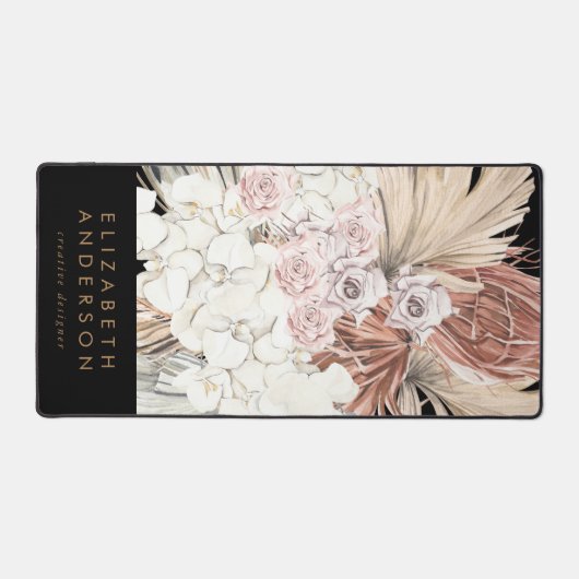 Premium Black Pampas Grass Floral Tropical Office Schreibtischunterlage (Vorderseite)