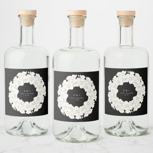 Premium Black Pampas Grass Tropical Floral Gin Alkoholflaschenetikett (Flaschen)