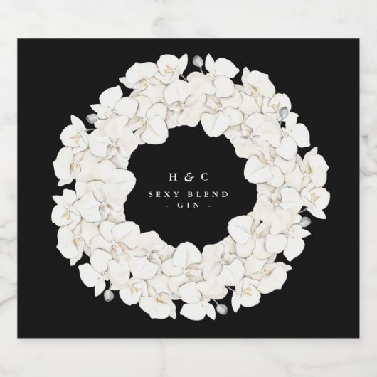 Premium Black Pampas Grass Tropical Floral Gin Alkoholflaschenetikett (Einzelnes Label)