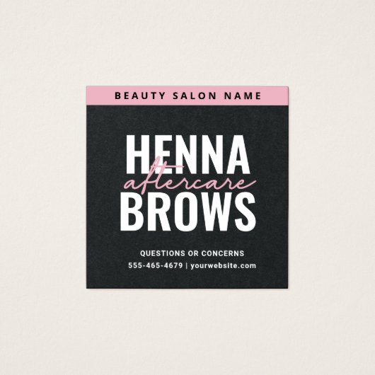 Premium Black Pink Square Henna Brows Care Card (Vorderseite)