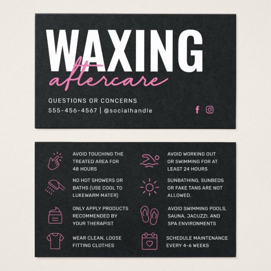 Premium Black Pink Waxing Aftercare Card (Vorne & Hinten)