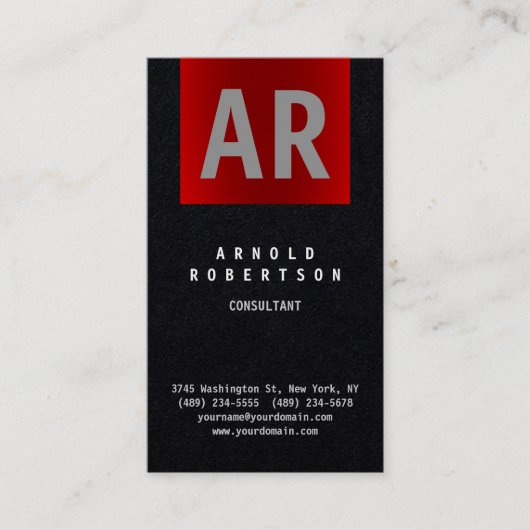 Premium Black Red Trendy Monogram Visitenkarte (Vorderseite)