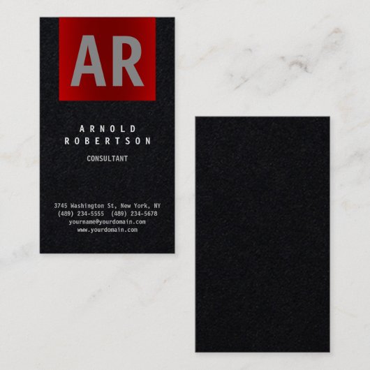 Premium Black Red Trendy Monogram Visitenkarte (Vorne/Hinten)