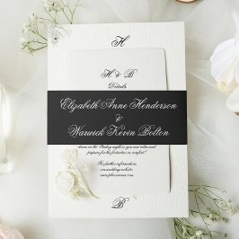 Premium Black Tuxedo Monogram Calligrafy Wedding Einladungsbanderole