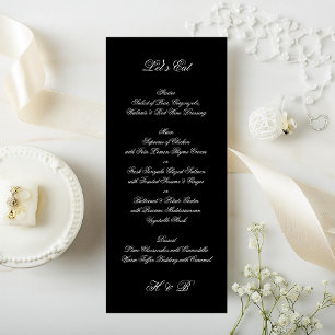 Premium Black & White-Script-Hochzeit Menükarte