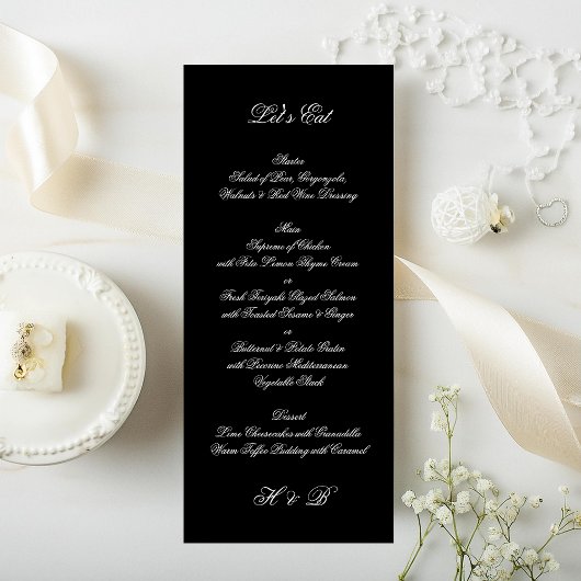 Premium Black & White-Script-Hochzeit Menükarte