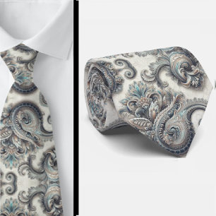 Premium Blau Gold und Weiß Paisley Krawatte