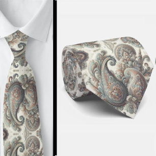 Premium Blau Gold und Weiß Paisley Krawatte