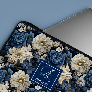 Premium Blau und Weiße Blumen Elegante Laptop-Hüll Laptopschutzhülle