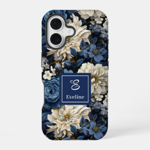 Premium Blau und Weiße Blumen Luxus-Handyhülle iPhone 16 Hülle