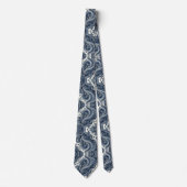 Premium Blau-weiß gemusterte Krawatte mit Paisleym (Vorderseite)