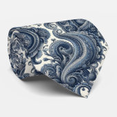 Premium Blau-weiß gemusterte Krawatte mit Paisleym (Gerollt)
