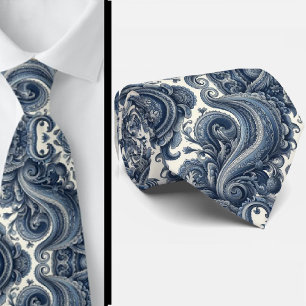 Premium Blau-weiß gemusterte Krawatte mit Paisleym