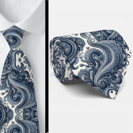 Premium Blau-weiß gemusterte Krawatte mit Paisleym