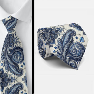 Premium blaue und weiße Diamant-Paisley-Krawatte Krawatte